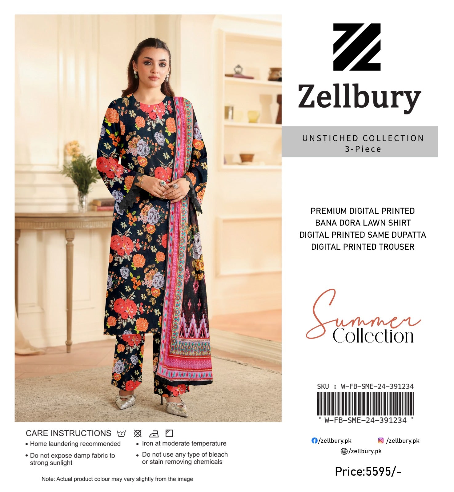 Zullberry Summer Essentials Embroidered Lawn Unstitched 3Pc Suit